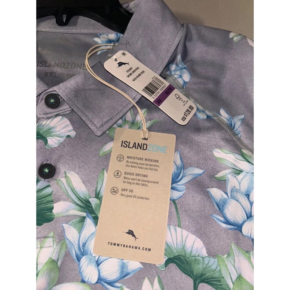 Tommy Bahama Sailing Lotus Performance Golf Polo Men's XXL Silvery Blue UPF 30 - Picture 5 of 7